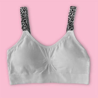 Plus White Cheetah Bra - Ruffled Feather