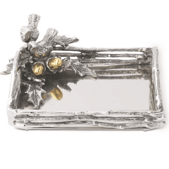 Polished Silver Tray w/Birds and oak - Ruffled Feather