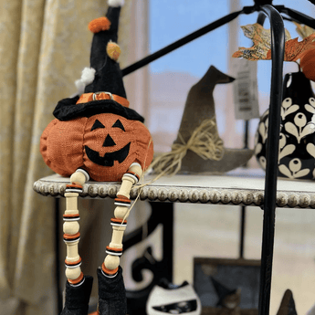 Pumpkin Wearing Witch Hat With Pom Poms - Ruffled Feather