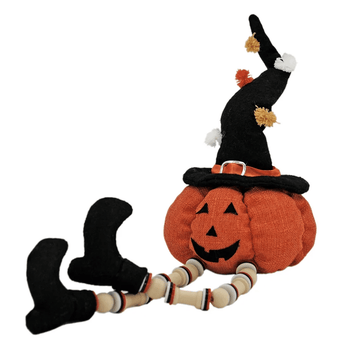 Pumpkin Wearing Witch Hat With Pom Poms - Ruffled Feather