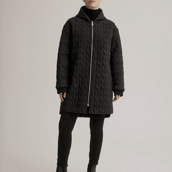 Quilted Long Black Coat - Ruffled Feather