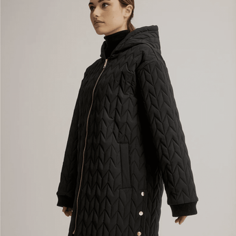 Quilted Long Black Coat - Ruffled Feather