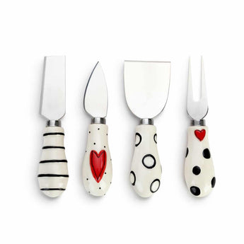 Red Heart Cheese Knives Set of 4 - Ruffled Feather