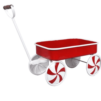 Red Metal Christmas Wagon with Peppermint Wheels - Ruffled Feather