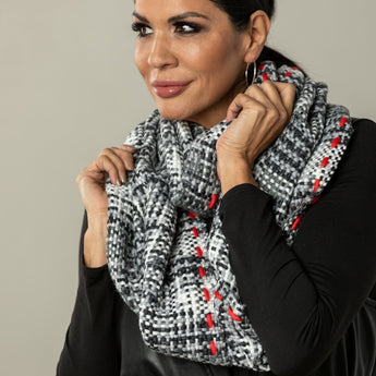 Red Thread Infinity Scarf - Ruffled Feather