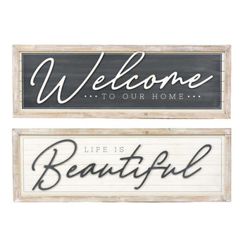 Reversible Wood Framed Sign Welcome/Beautiful - Ruffled Feather