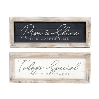 "Rise & Shine/Today's Special" Double Sided Wall Art w/ Wooden Frame - Ruffled Feather