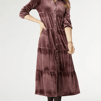 Romance Imagined Velour Dress - Ruffled Feather