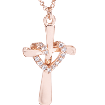 Rose Gold Cross Heart Necklace - Ruffled Feather