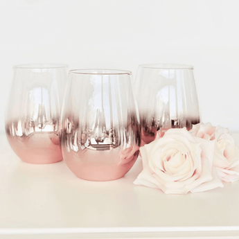 Rose Gold Dipped Stemless Wine Glass - Ruffled Feather