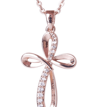 Rose Gold Twist Cross Necklace - Ruffled Feather