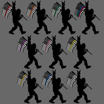 Sasquatch Rock On – Thin Line Flag Laminated Decal (Outdoor Quality) - Ruffled Feather