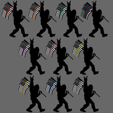Sasquatch Rock On – Thin Line Flag Laminated Decal (Outdoor Quality) - Ruffled Feather