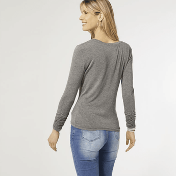 Scrunch Sleeve Crew Neck Tee - Grey - Ruffled Feather