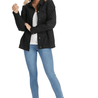 Shaw Black Leopard Boyfriend Jacket - Ruffled Feather