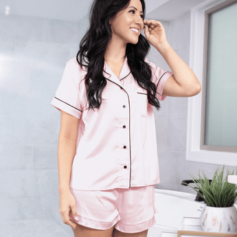 Silky Satin Ruffle Pj Shorts Pink/Grey - Ruffled Feather