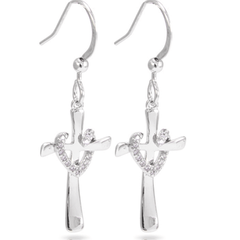 Silver Cross Heart Earrings - Ruffled Feather