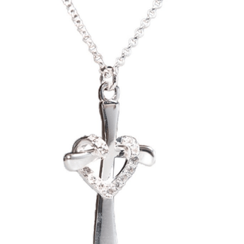 Silver Cross Heart Necklace - Ruffled Feather