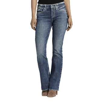 Silver Jean Co. - Suki Curvy Fit Mid Rise Bootcut Jeans - Indigo - Ruffled Feather