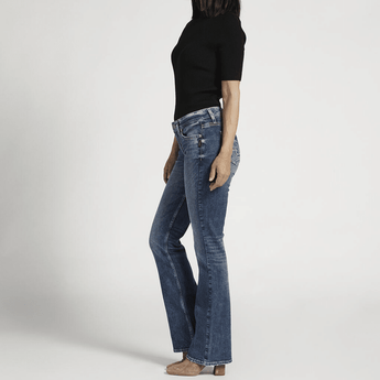 Silver Jean Co. - Suki Curvy Fit Mid Rise Bootcut Jeans - Indigo - Ruffled Feather