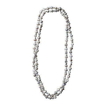 Silver Long Pearl Necklace - Ruffled Feather