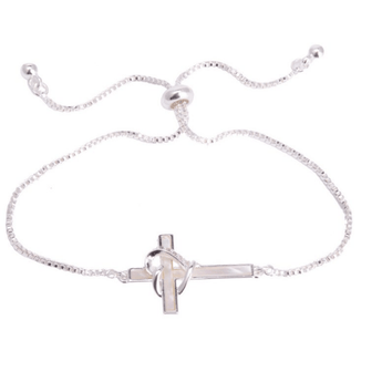 Silver MOP Cross Heart Bracelet - Ruffled Feather