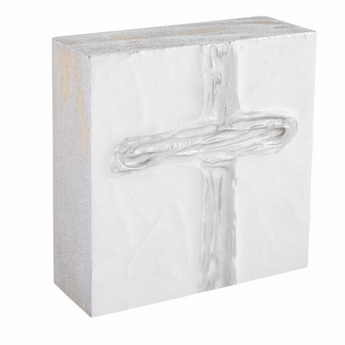 Silver Square Cross Plaque - Ruffled Feather