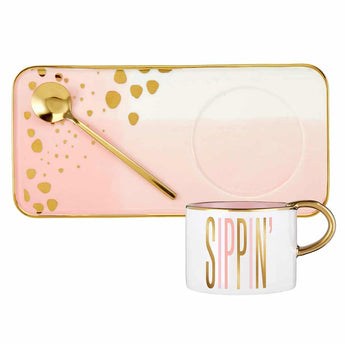 Sippin' Mug, Tray and Spoon Set - Ruffled Feather