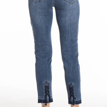 Skinny Ankle Jeans w/ Back Lace Detail - Ruffled Feather