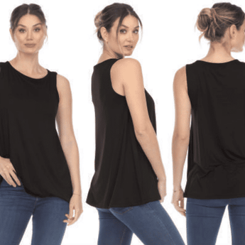 Sleeveless High Neck Tank Top - Black - Ruffled Feather