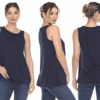 Sleeveless High Neck Tank Top - Navy - Ruffled Feather