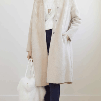 Sofia Brushed Coat with Removable Collar - Beige/Cream - Ruffled Feather