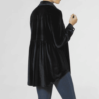 Soiree Velour Button Front Top - Black - Ruffled Feather