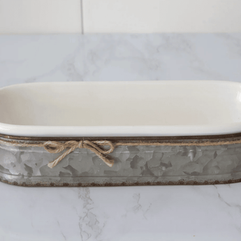 Tray w/ Galvanized Caddy - Ruffled Feather