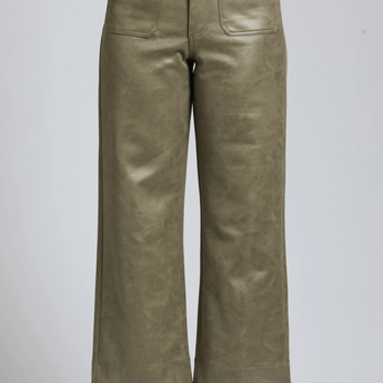 Vegan Leather Wide Leg Pant With Patch Pockets - Ruffled Feather