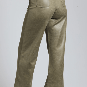 Vegan Leather Wide Leg Pant With Patch Pockets - Ruffled Feather