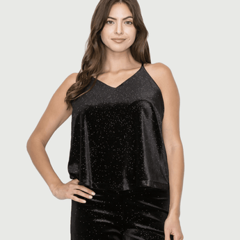 Velvet Glitter Racerback Tank Top - Ruffled Feather