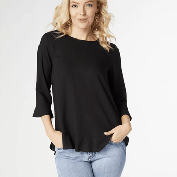 Virginia Ruffle Sleeve Top - Black - Ruffled Feather