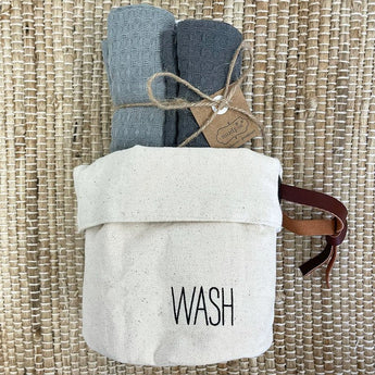 Wash Towels in Canvas Holder - Ruffled Feather