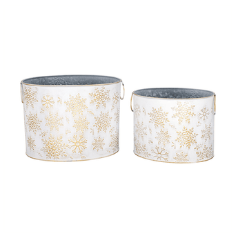 White and Gold Snowflake Oval Buckets - Ruffled Feather