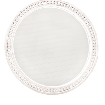 White Beaded Mirror - Round - Ruffled Feather