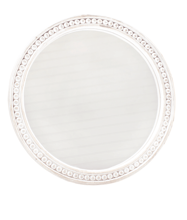 White Beaded Mirror - Round - Ruffled Feather