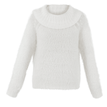 White Cowl Neck Eyelash Sweater - Ruffled Feather