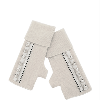 White Fingerless Glove w/ Zipper - Ruffled Feather