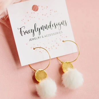 White Puff Earrings - Ruffled Feather