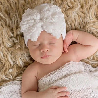 White Rosette Hospital Hat - Ruffled Feather