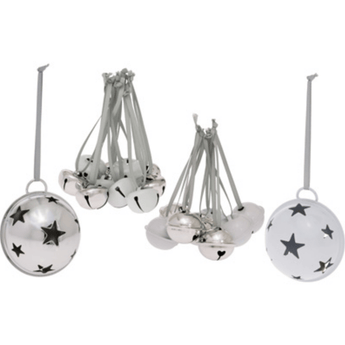 White & Silver Bell Ornaments - Ruffled Feather