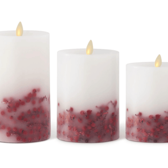 White Wax Red Berry Luminary Indoor Pillar Candle w/ Remote - Ruffled Feather