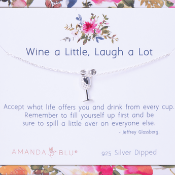 Wine a Little, Laugh a Lot Silver Charm Necklace - Ruffled Feather