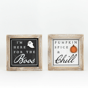 Wood Framed Sign Boos/Chill Reversible - Ruffled Feather